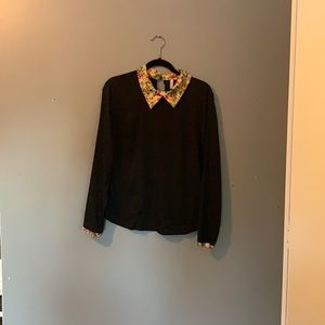Floral collar flowy black shirt